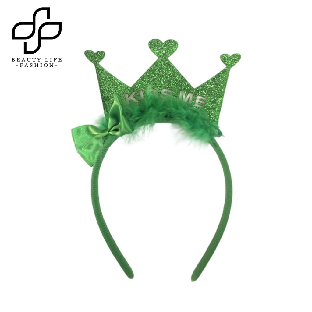 Băng Đô Hình Vương Miện Đính Kim Sa Lấp Lánh Màu Xanh Lá Cây Dùng Hóa Trang