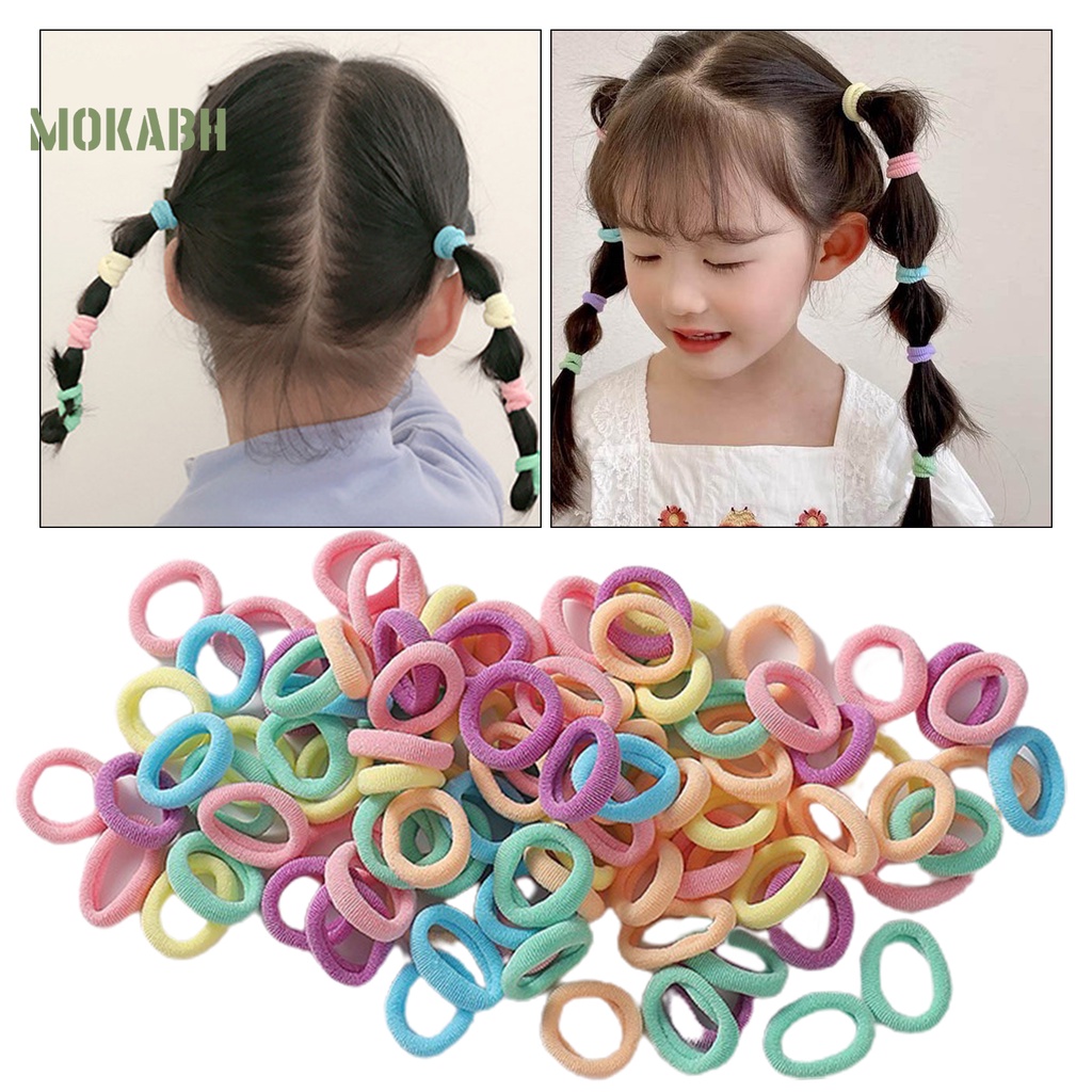 Bộ 100 Dây Cột Tóc Co Giãn Chống Rơi Màu Sắc Ngọt Ngào Xinh Xắn Cho Bé Gái