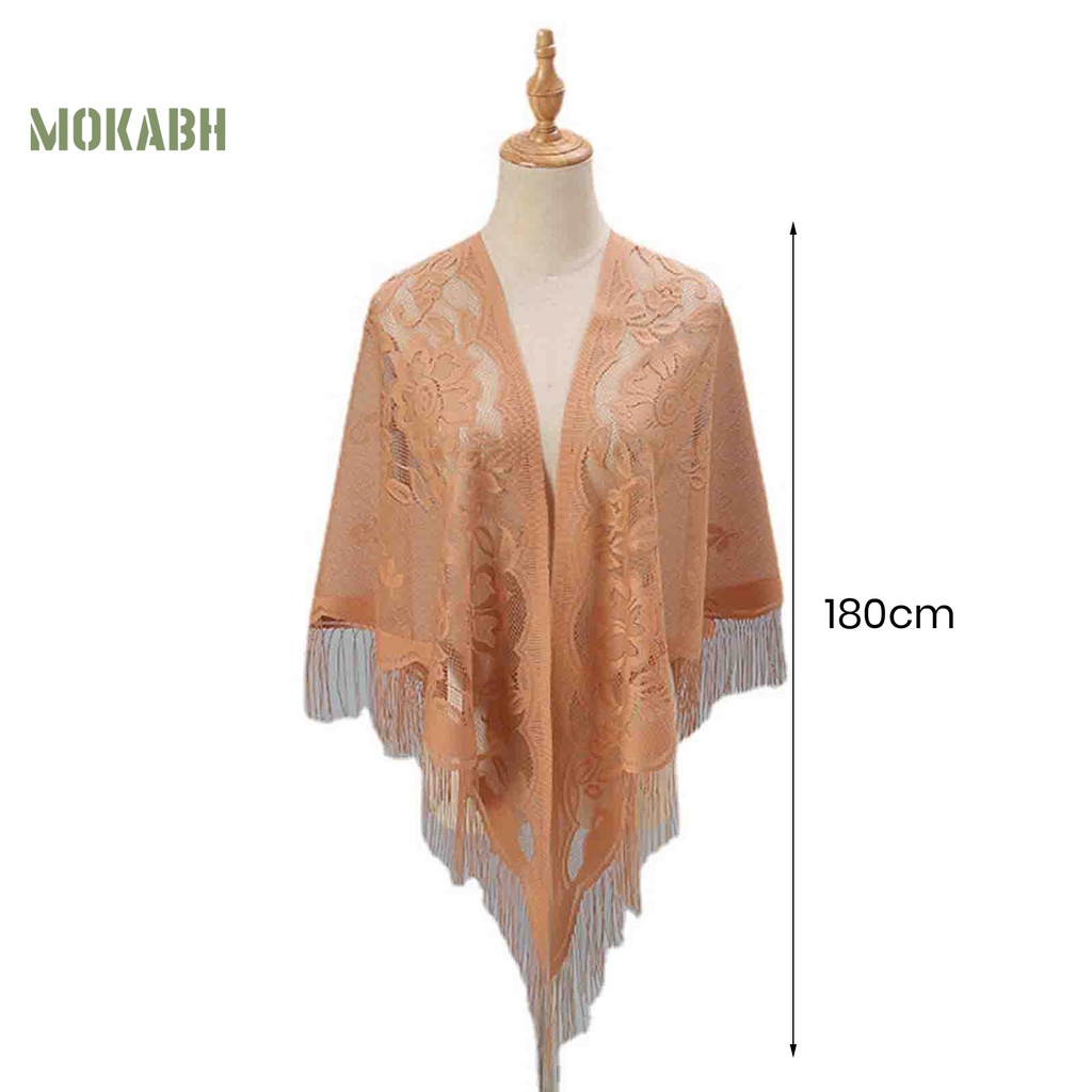 [Mok Abh] Khăn Choàng Cardigan Thêu Hoa Rỗng Xuyên Thấu Màu Trơn Phối Tua Rua Thời Trang Mùa Hè Nhẹ Nhàng Cho Nữ