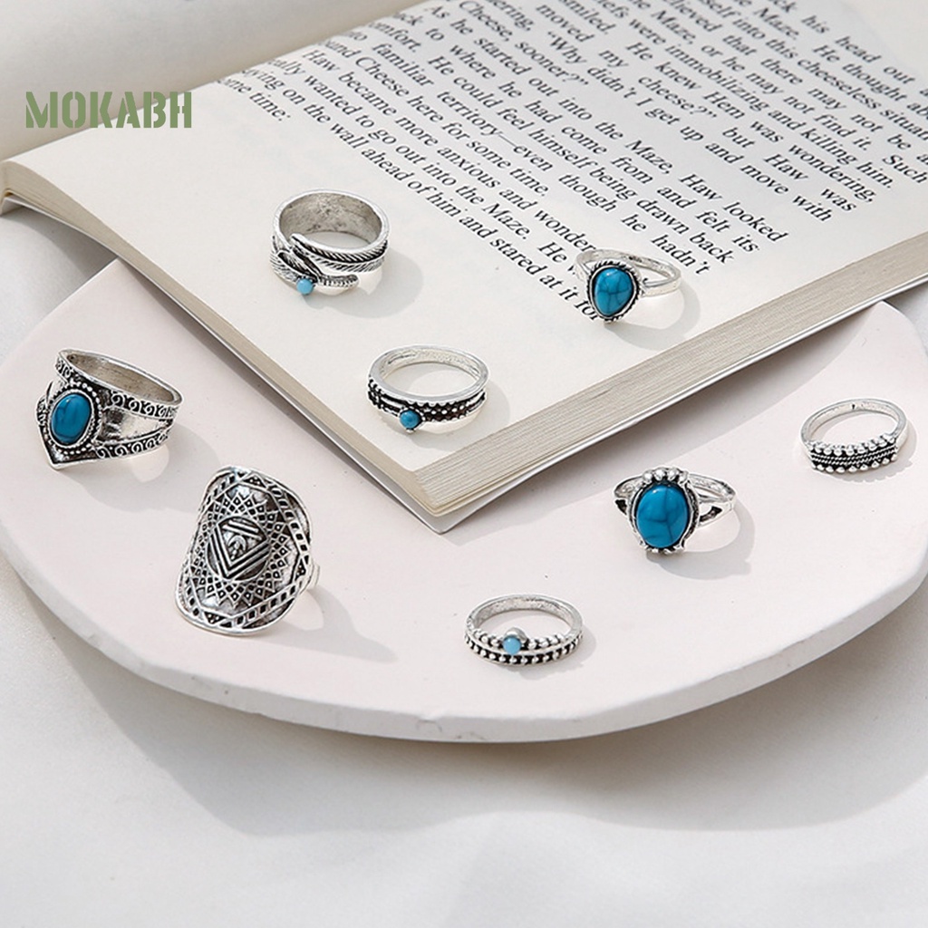 8 Nhẫn Đeo Khớp Ngón Tay Họa Tiết Hình Chiếc Lá Theo Phong Cách Bohemian Hợp Thời Trang