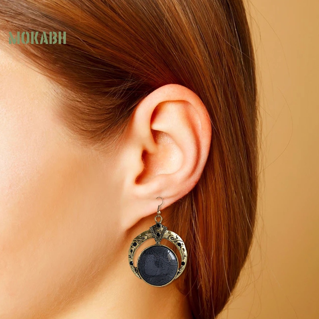 1 Cặp Bông Tai Tròn Đính Đá Phong Cách Bohemia Thời Trang