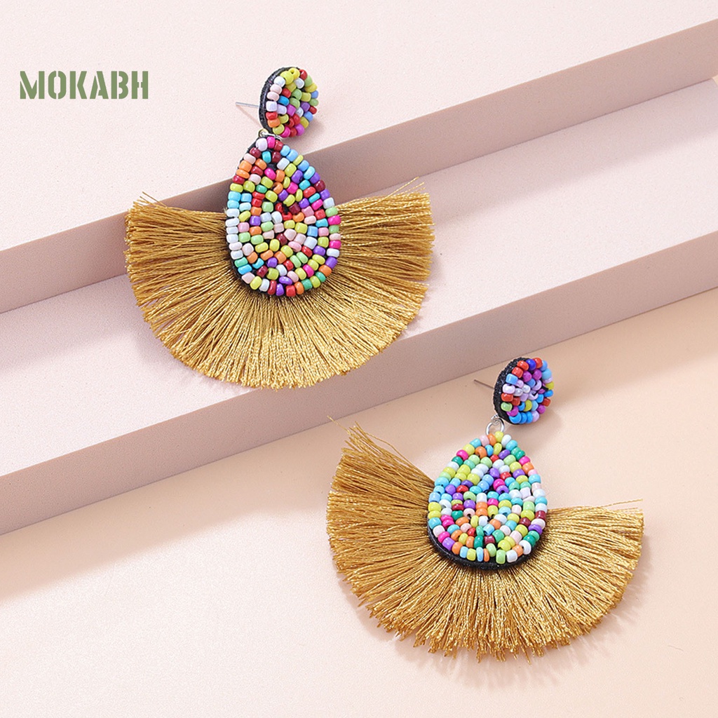 1 Cặp Bông Tai Hình Quạt Phong Cách Bohemia Gọn Nhẹ