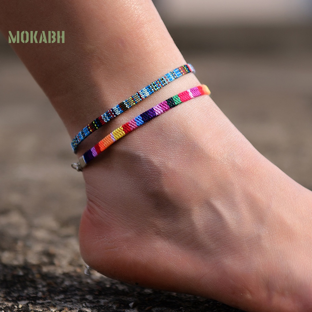 1 Cặp Lắc Chân Dây Bện Nhiều Màu Sắc Phong Cách Bohemia Thời Trang Đi Biển Cho Nữ