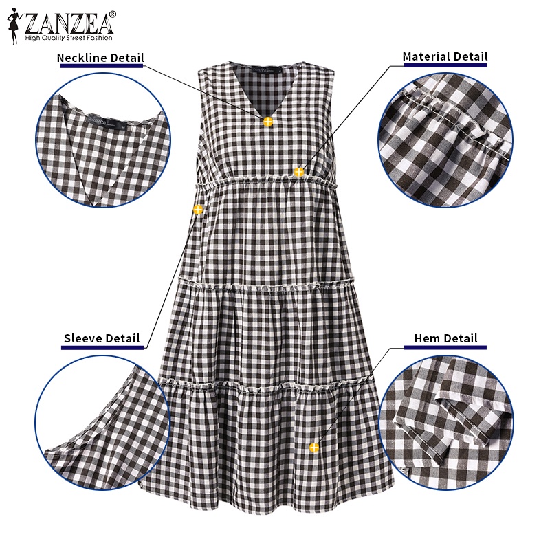 Zanzea Đầm Nữ Cộc Tay Cổ Chữ V Thời Trang Hàn