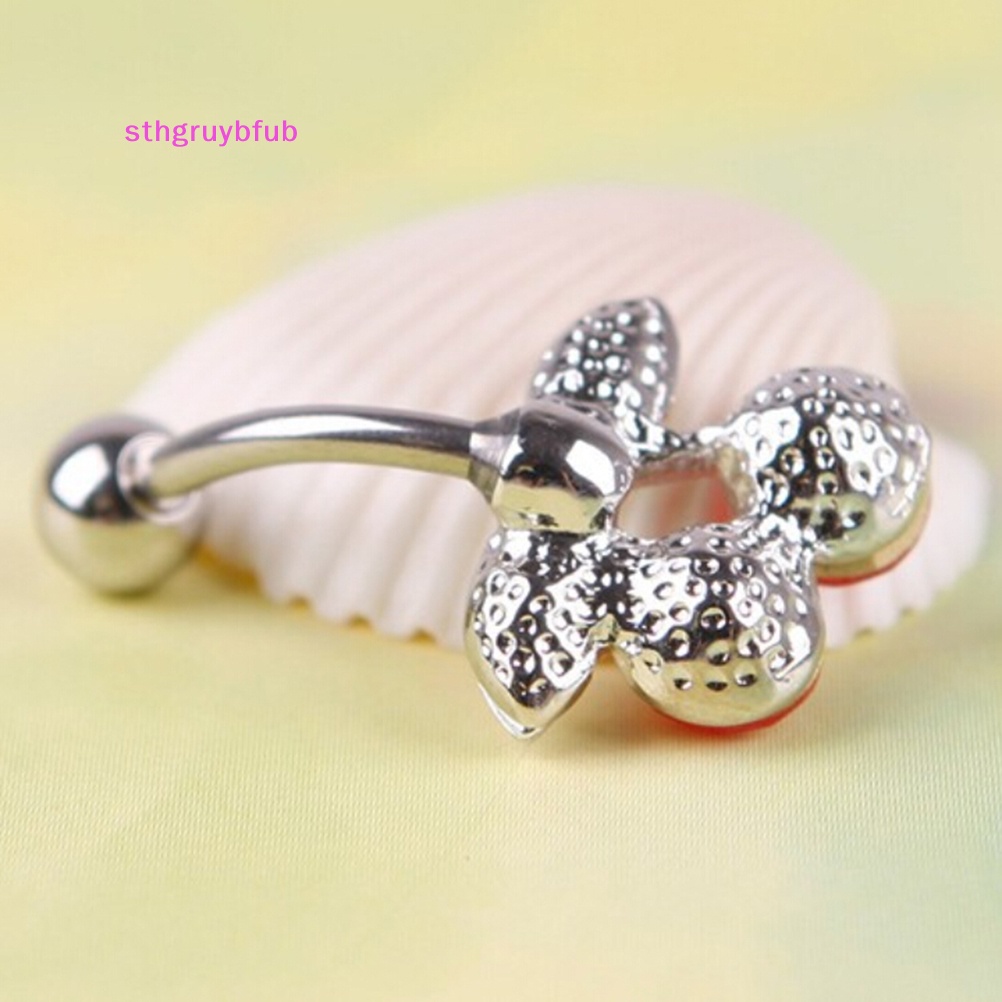 Khuyên Rốn Dạng Thanh Tạ Đính Đá Hình Cherry Đỏ Xinh Xắn