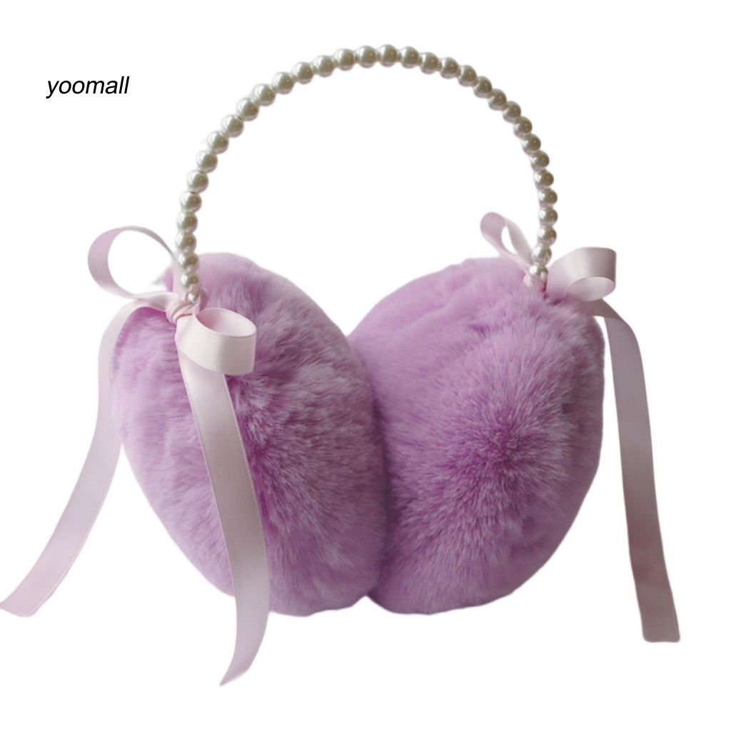 Chụp Tai Vải Lông Đính Nơ Và Ngọc Trai Nhân Tạo Xinh Xắn