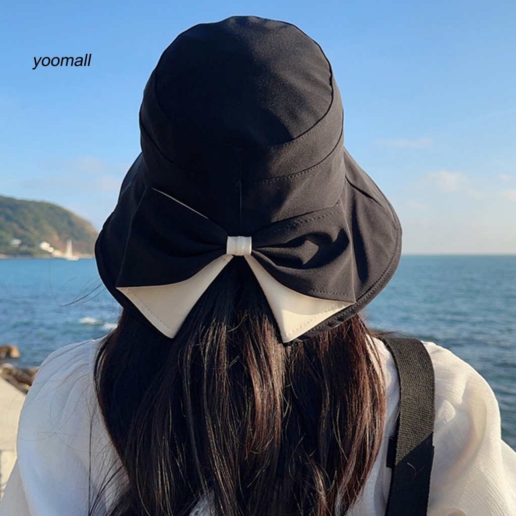 Nón Vành Tròn Phẳng Trang Trí Nơ Che Mặt Chống Nắng Mùa Hè Cho Nữ