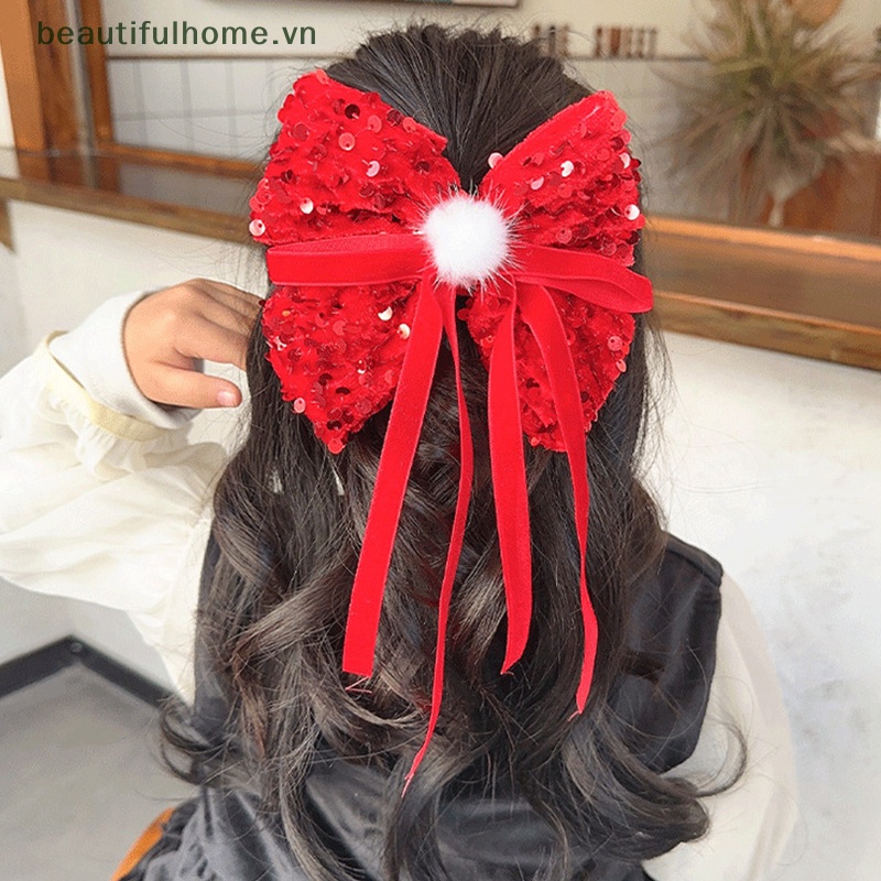 Kẹp Tóc Nơ Tua Rua Cho Bé Gái Màu Đỏ Mừng Năm Mới