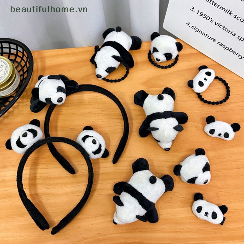 [beautifulhome] Băng Đô Cài Tóc Co Giãn Hình Gấu Trúc Lông Xù Đáng Yêu Làm Đẹp Quần Áo [beauty]