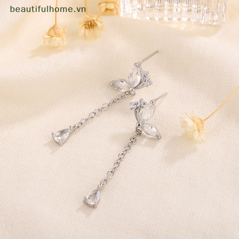 [beautifulhome] Bông Tai Dáng Dài Đính Đá Zircon Hình Bướm Lấp Lánh Thời Trang Cho Nữ