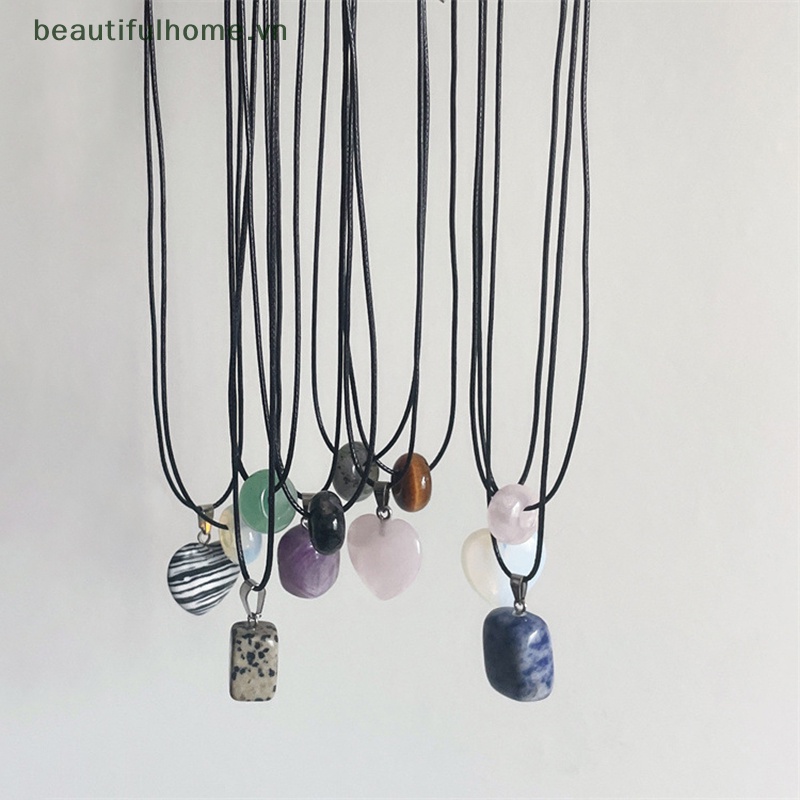 [beautifulhome] Vòng cổ Dây Đen Mặt Đá Vuông / Trái Tim Phong Cách Vintage Đơn Giản Dành Cho Nam Nữ Làm Đẹp [beauty]