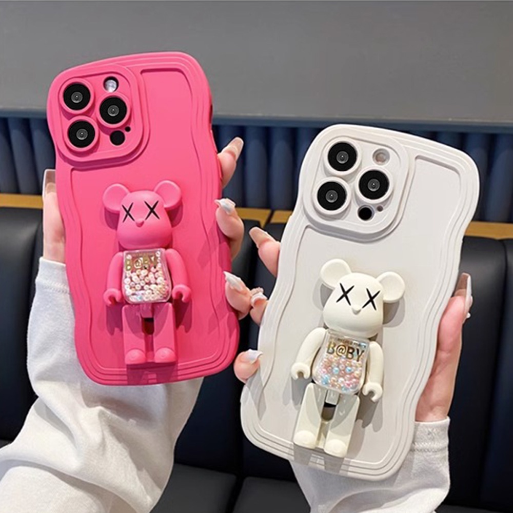 Ốp Điện Thoại TPU Mềm Chống Sốc Màu Trơn Có Giá Đỡ Hình KAWS Cho IPhone 11 14 13 12 Pro Max XS XR 7 8 Plus