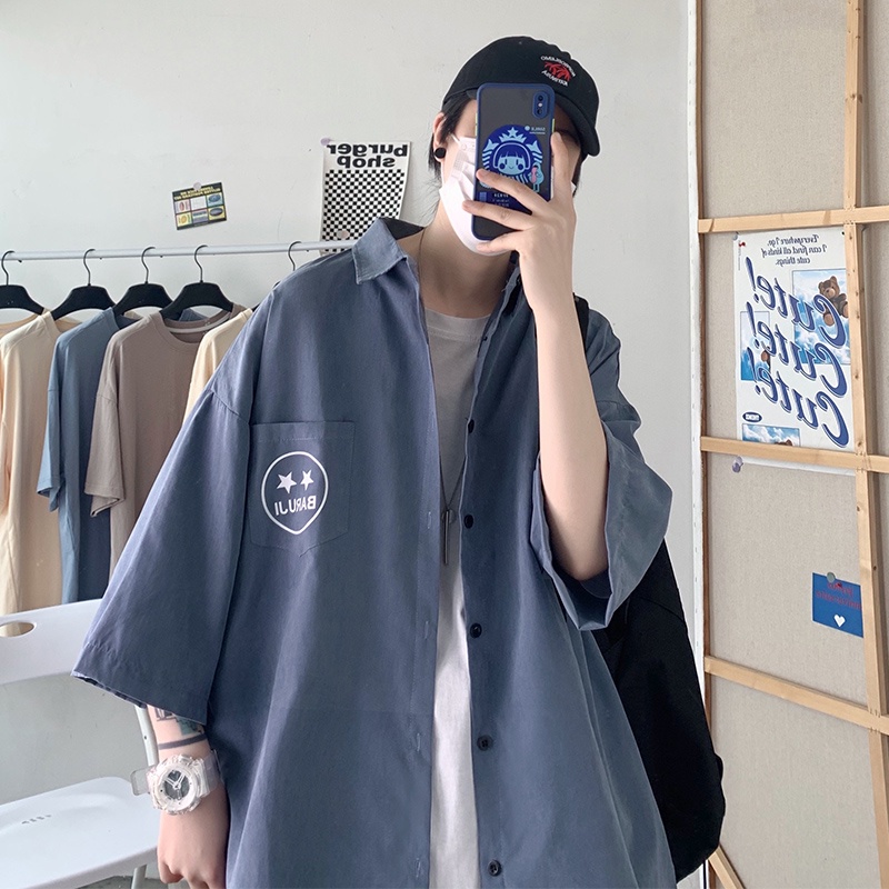 Áo Sơ Mi Ngắn Tay Dáng Rộng Thời Trang Mùa Hè Nhật Bản Dành Cho Nam