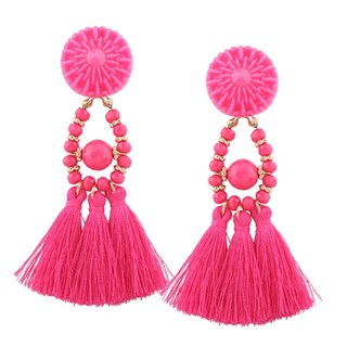 Khuyên Tai Chuỗi Đính Hạt Tua Rua Phong Cách Boho