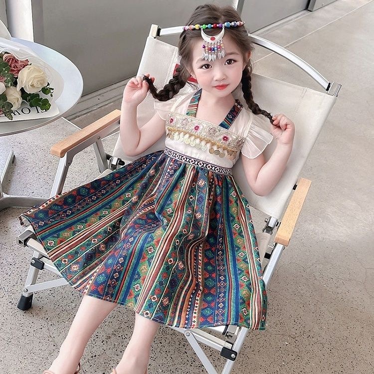 Đầm Dân Tộc Không Tay Thời Trang Mùa Hè Cho Bé Gái Kích Thước 100-140