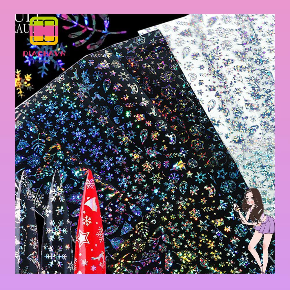 Set 10 Miếng Dán Trang Trí Móng Tay Họa Tiết Giáng Sinh Màu Trắng Đen