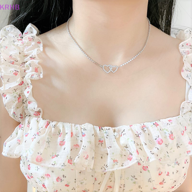 Vòng cổ Hai Trái Tim Đính Đá Thời Trang Dành Cho Nữ Mới