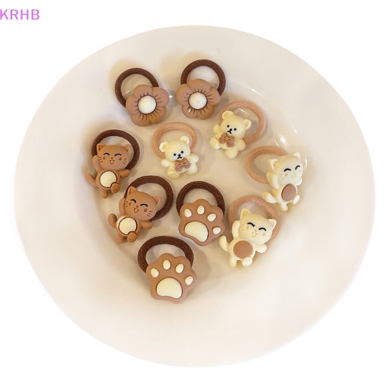 Set 10 Dây Cột Tóc Co Giãn Hình Gấu / Thỏ Mini Dễ Thương Cho Bé Gái Mới