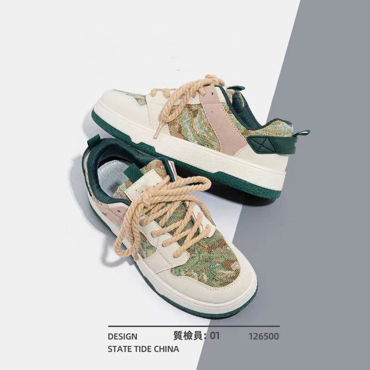 Giày Thể Thao Đế Cao Su Mềm Màu Hồng Và Xanh Lá Phong Cách Retro Dành Cho Nữ