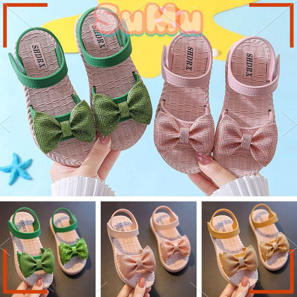 Xăng đan Mềm Mại Hở Ngón Thoáng Khí Đính Nơ Bướm Xinh Xắn Cho Bé Gái