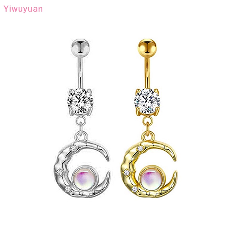 < Yiwuyuan > Khuyên Rốn Bằng Thép Không Gỉ Hình Hành Tinh Mặt Trăng Ngôi Sao Sáng Bóng Cho Nữ