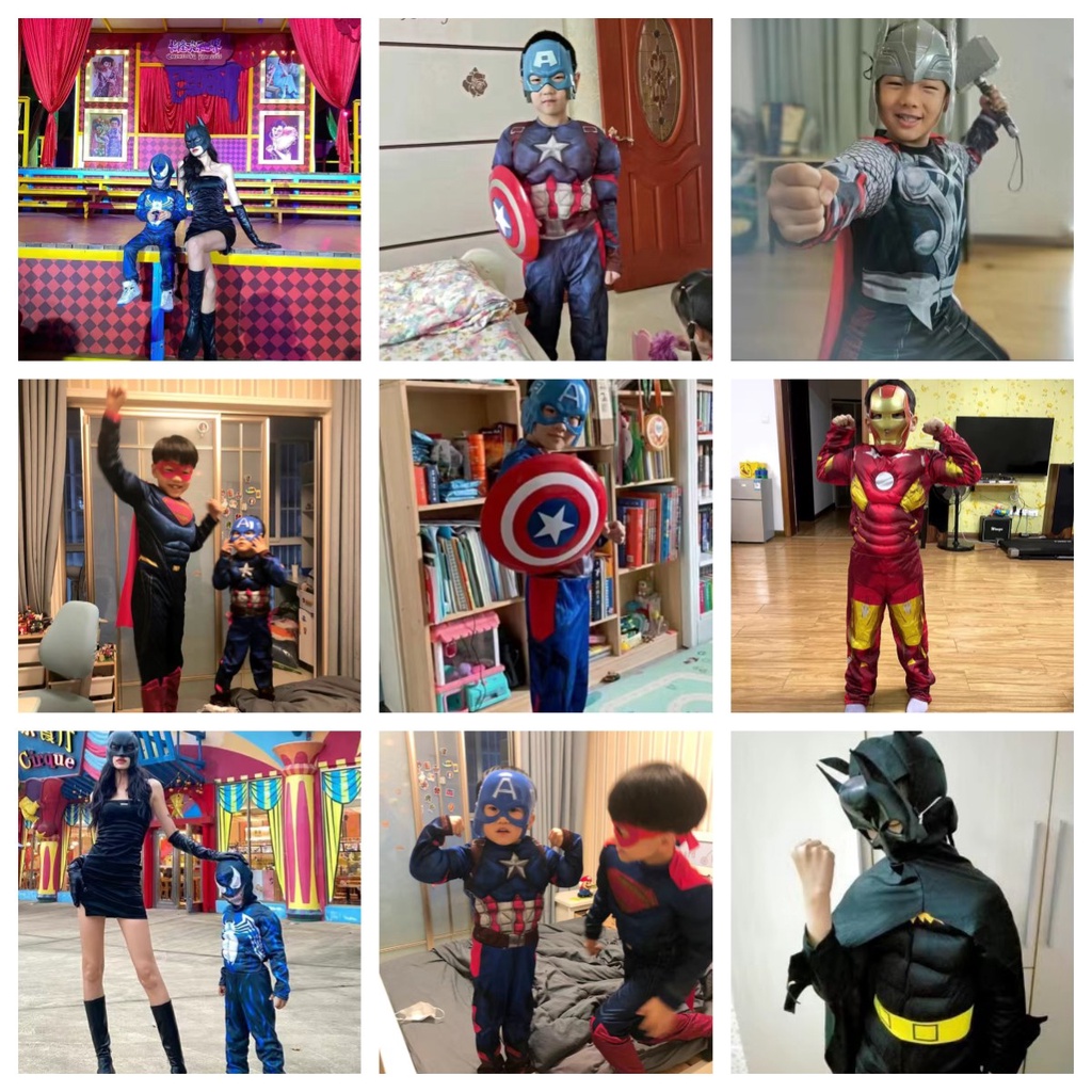 Bộ Đồ Liền Thân Hóa Trang Nhân Vật Siêu Anh Hùng Trong Phim Spiderman Thor Hulk Cơ Bắp Cho Bé Dịp Halloween