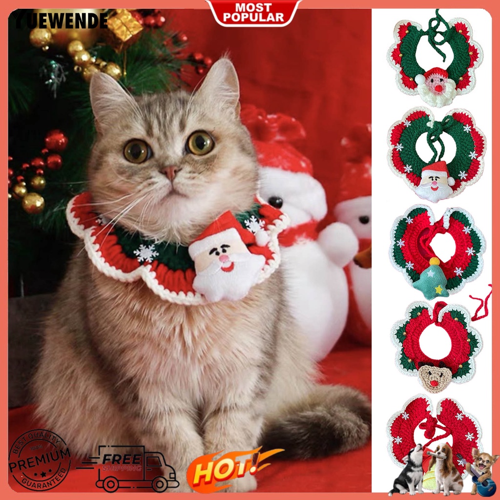 Yq.e Vòng Cổ Bằng Len Họa Tiết Giáng Sinh Dành Cho Thú Cưng