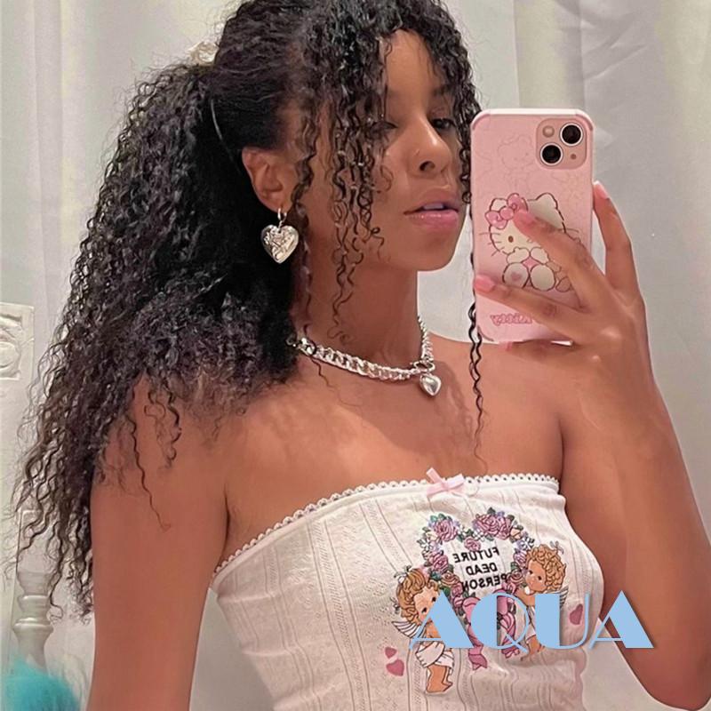 Áo Croptop Trễ Vai Không Tay Thêu Hình Thiên Thần Thời Trang Mùa Hè Dành Cho Nữ