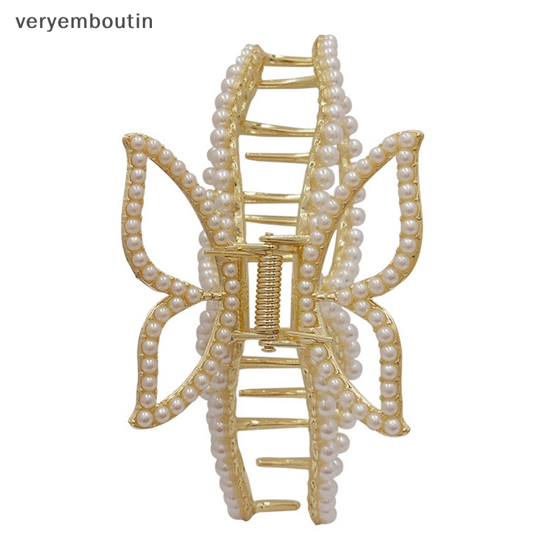 Kẹp Tóc Càng Cua Đính Đá Và Ngọc Trai Hình Bướm Thanh Lịch Cho Nữ