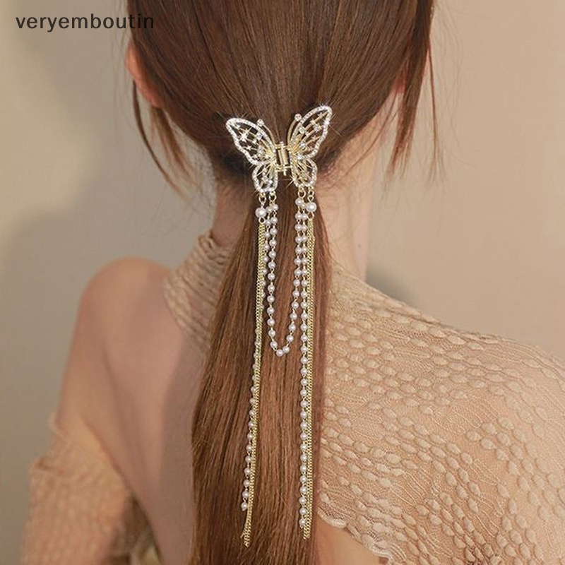 Kẹp Tóc Hình Bướm Đính Đá Ngọc Trai Đơn Giản Phong Cách Hàn Quốc Dành Cho Nữ