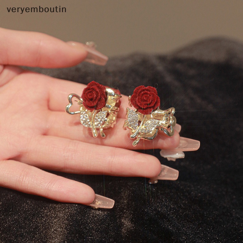 Kẹp Tóc Càng Cua Đính Đá Hình Hoa Hồng Phong Cách Vintage Thanh Lịch Thời Trang Cho Nữ