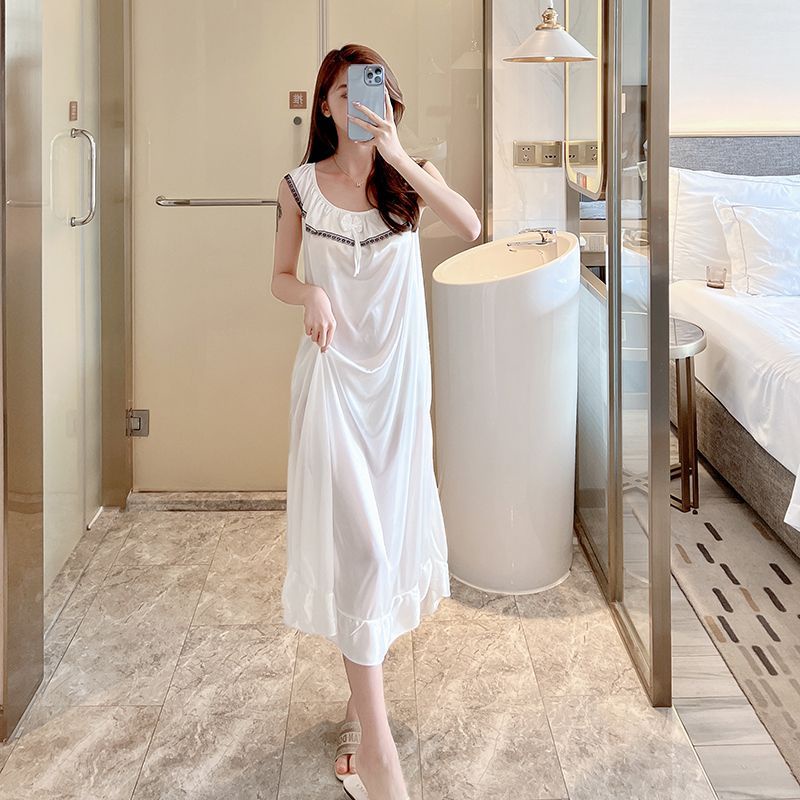 Đầm Ngủ Dáng Dài Bằng Lụa Lạnh Mỏng Phối Ren Phong Cách Thời Trang Mới 2023