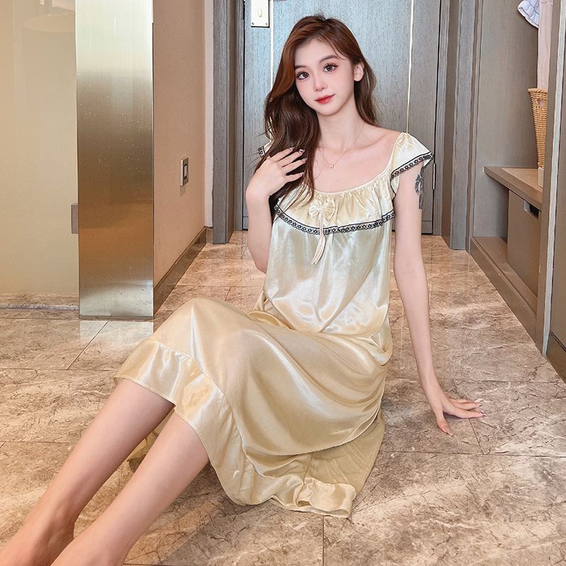 Đầm Ngủ Dáng Dài Bằng Lụa Lạnh Mỏng Phối Ren Phong Cách Thời Trang Mới 2023