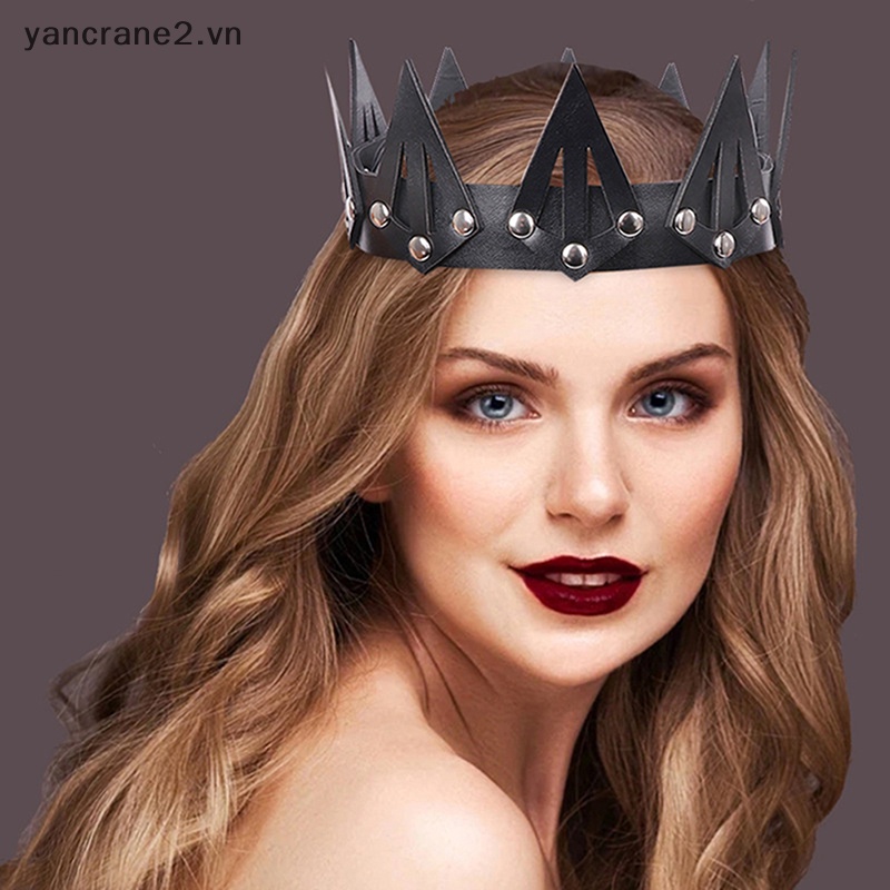 Băng Đô Cài Tóc Hình Vương Miện Bằng Da Màu Đen Phong Cách Gothic Cổ Điển Dịp Halloween yancrane2.vn