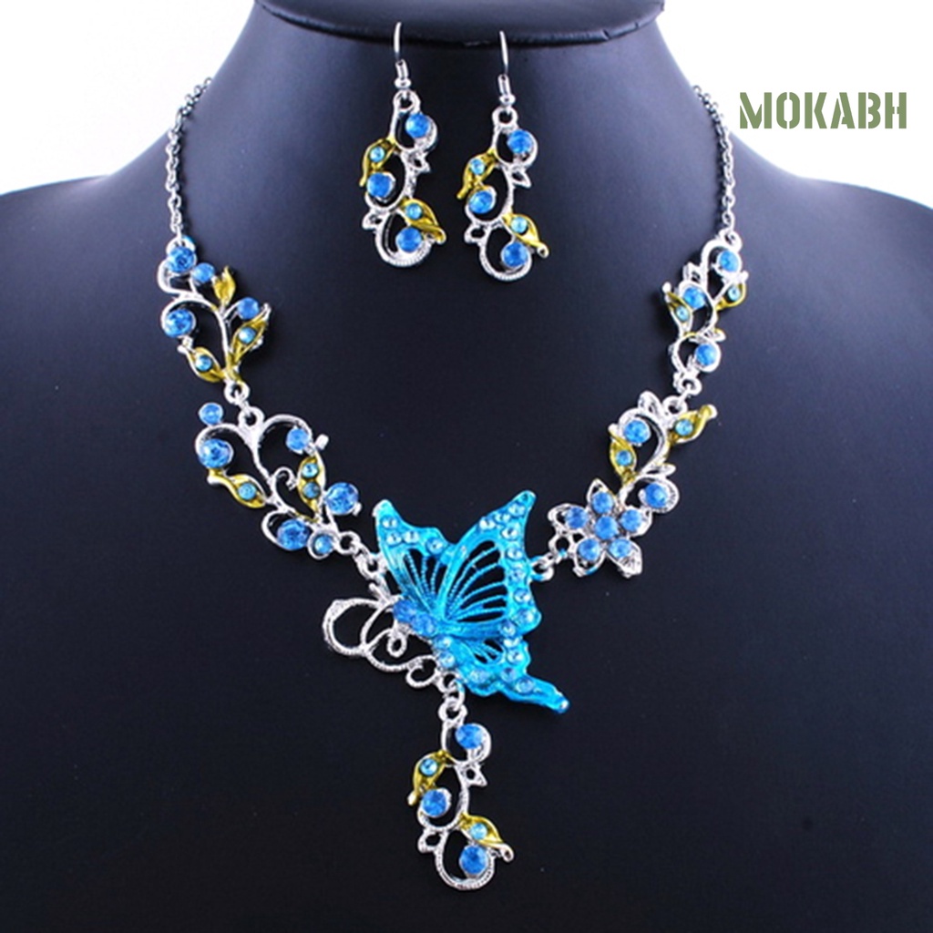 Bộ Vòng cổ + Bông Tai Hình Hoa &amp; Bướm Cổ Điển Cho Nữ