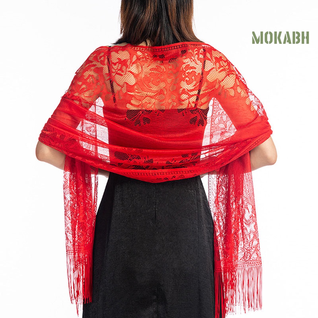 Khăn Choàng Ren Hoa Phối Tua Rua Dành Cho Cô Dâu