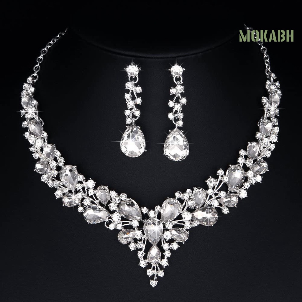 Bộ Vòng cổ + Bông Tai Bằng Hợp Kim Đính Đá Lấp Lánh Thời Trang Sang Trọng Cho Nữ