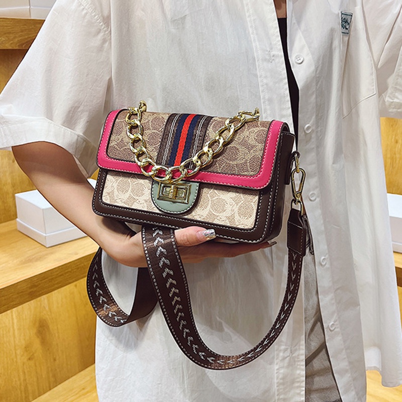 Túi Đeo Chéo Vuông Nhỏ Dây Mắt Xích In Họa Tiết Thời Trang Cổ Điển Cho Nữ