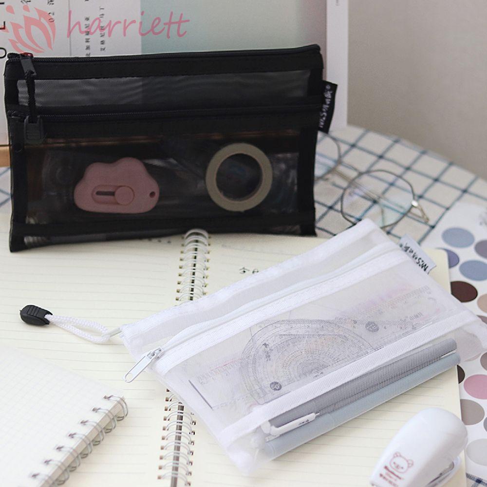 Túi Đựng Bút Bằng Nilon Phối Lưới Trong Suốt Hai Ngăn Cỡ Lớn Tiện Dụng