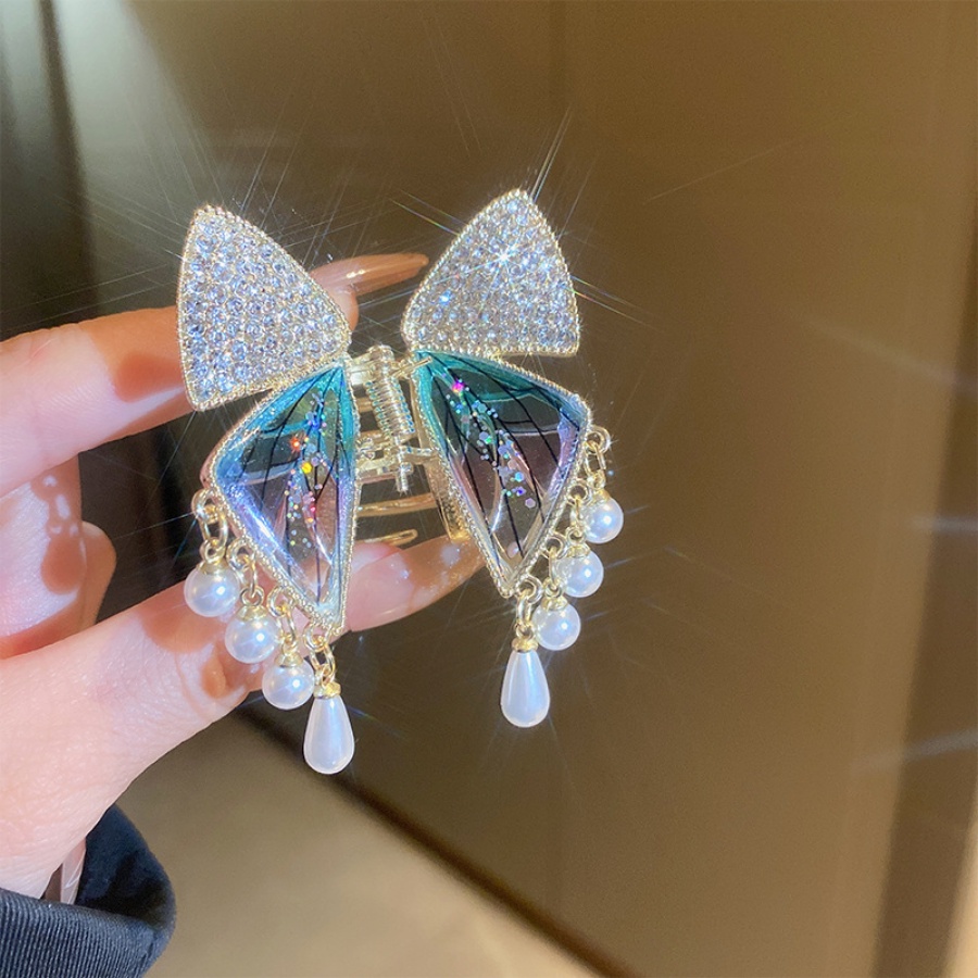 Kẹp Tóc Hình Bướm Bằng Hợp Kim Có Đính Đá &amp; Ngọc Trai