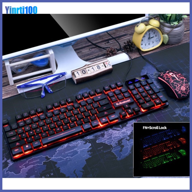 Bộ Bàn Phím Cơ Có Dây Yinrti Kèm Chuột Và Đèn Sau Kết Nối USB Cho Máy Tính Để Bàn Laptop
