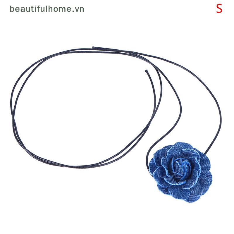 [beautifulhome] Vòng Cổ Choker Vải Jean Thắt Nút Hình Hoa Hồng Lớn Thanh Lịch Có Thể Điều Chỉnh Làm Quà Tặng Trang Sức [beauty