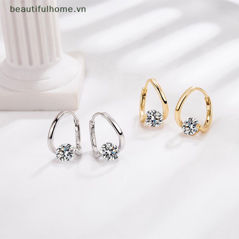 1 Đôi Bông Tai Đính Đá Zircon Đơn Giản Phong Cách Hàn Quốc Thời Trang Cho Nữ