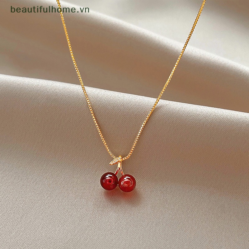 [beautifulhome] Vòng cổ Mặt Hình Quả Cherry Đỏ Thời Trang Âu Mỹ Cá Tính Làm Quà Tặng Cho Nữ [beauty]