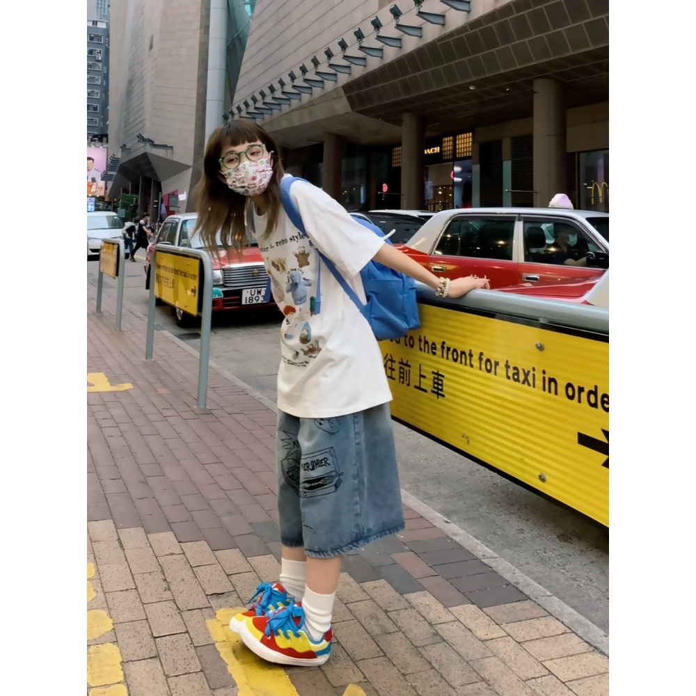 Quần Short Denim R1dge Họa Tiết Graffiti Đường Phố Mỹ Thời Trang Mùa Hè Cho Nam