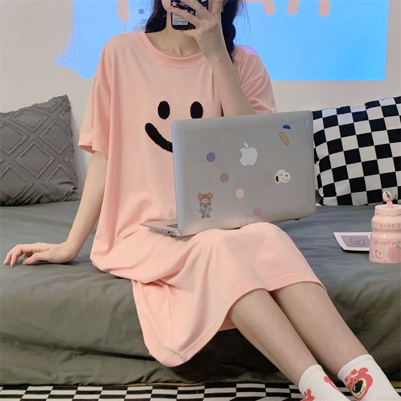 Đồ ngủ Cotton Dài Qua Gối Phong Cách Hàn Quốc Thời Trang Mùa Hè Cho Mẹ Bầu