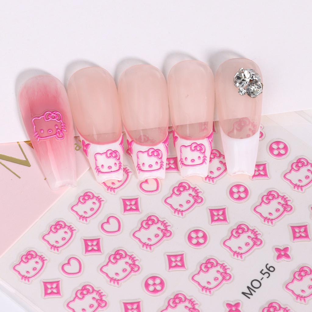 Miếng Dán Trang Trí Móng Tay 3D Dập Nổi Họa Tiết Mèo Hoạt Hình Dễ Thương Dành Cho Trẻ Em