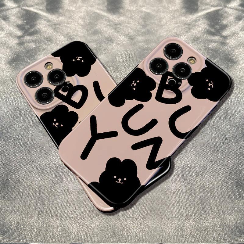 Ốp Điện Thoại Dẻo Màu Đen / Hồng Họa Tiết Chú Thỏ Dễ Thương Chống Sốc Cho iPhone1211max 78 14pro 6In 13