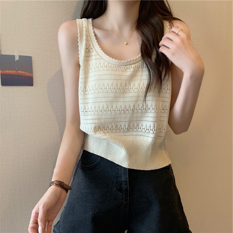 Áo Dệt Kim Sát Nách Dáng Ngắn Thời Trang Mùa Hè Cho Nữ