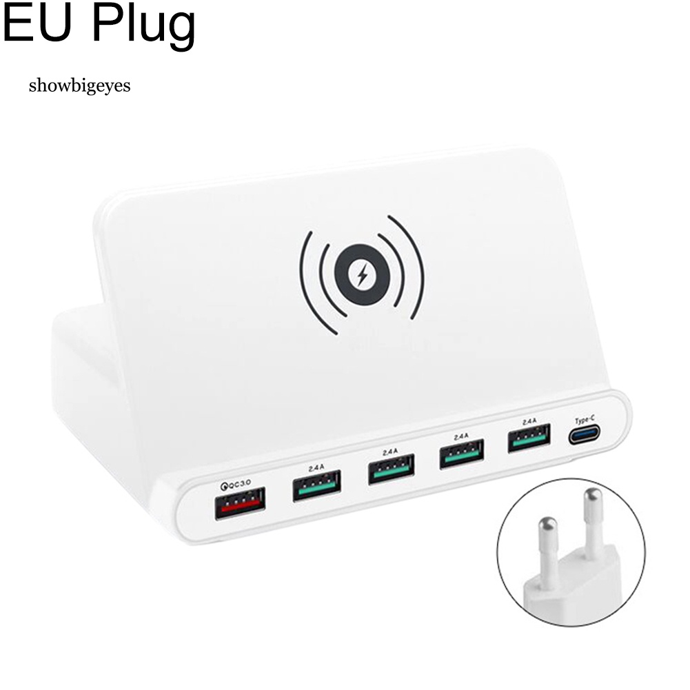 Đế Sạc Nhanh Không Dây USB Type-C 3 Trong 1 6 Cổng 3.0 2.14A